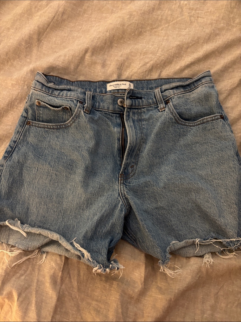 Abercrombie & Fitch Light Blue High-Waist Frayed Denim Shorts